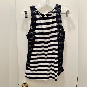 EUC The Limited Navy & White Stripe Sleeveless Lace Detail Size S